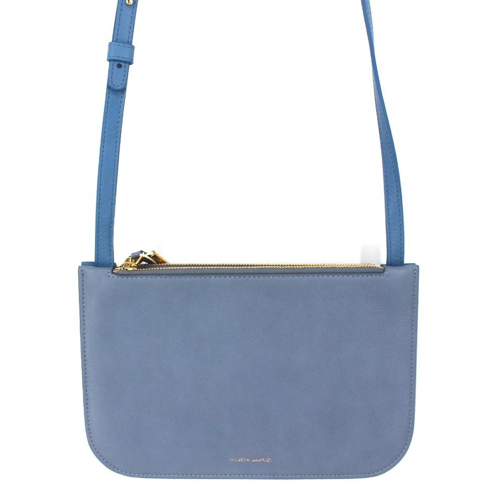 Mansur Gavriel Rain Blue Zipper Calfskin Leather Double Pouch Crossbody Bag